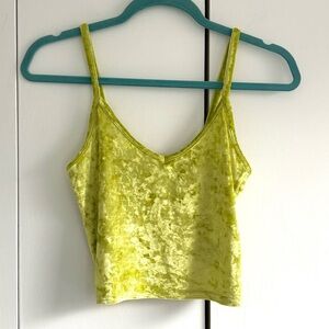 Urban Outfitters Kimchi Blue Chartreuse Crushed Velvet Crop Tank Top Size Small